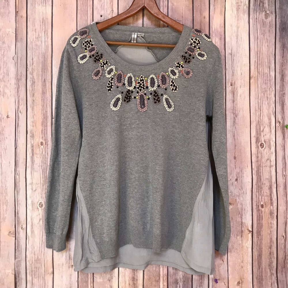 Anthropologie Pom Pom neck blouse Sz XL